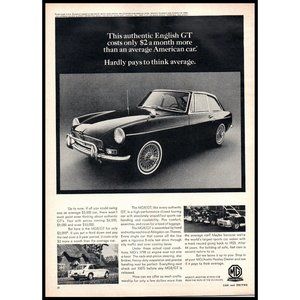 1967 MG MGB/GT Coupe Vintage Print Ad Showroom English Country Cottage Wall Art